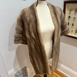 Vintage Rochelle Furs - M/L Light Fawn Real Mink Fur Stole Cape